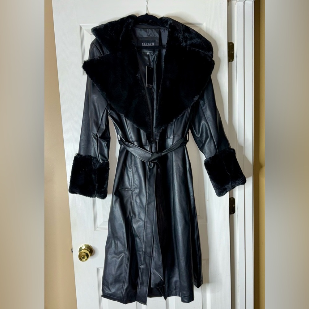 *New* Eloquii Black Faux Leather Jacket with Faux Fur Trim